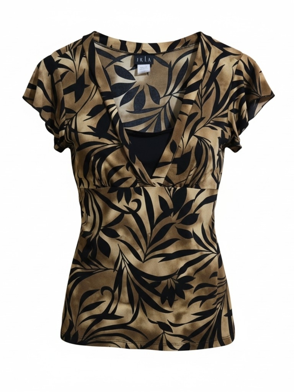 IKLA Black & Gold Floral V-Neck Blouse